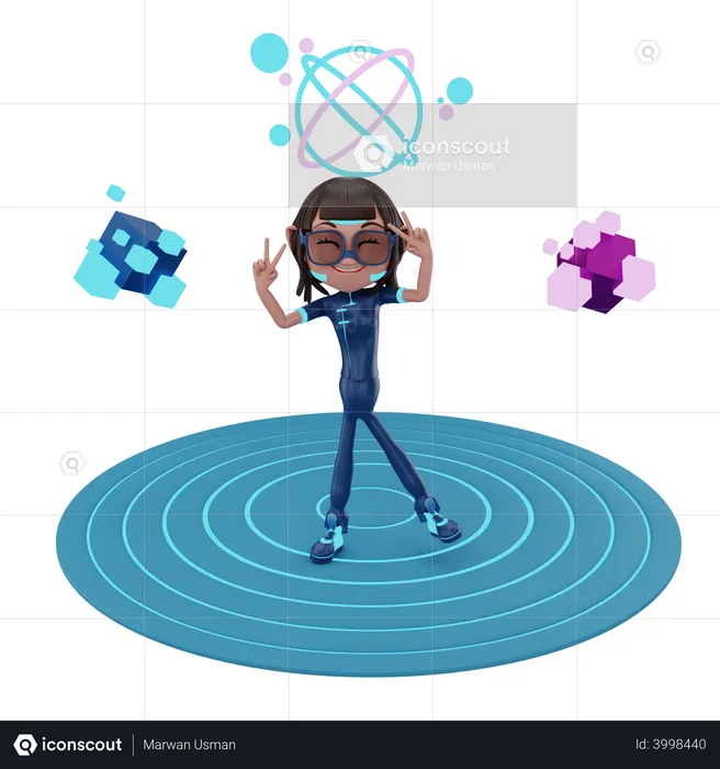 Girl using VR technology  3D Illustration