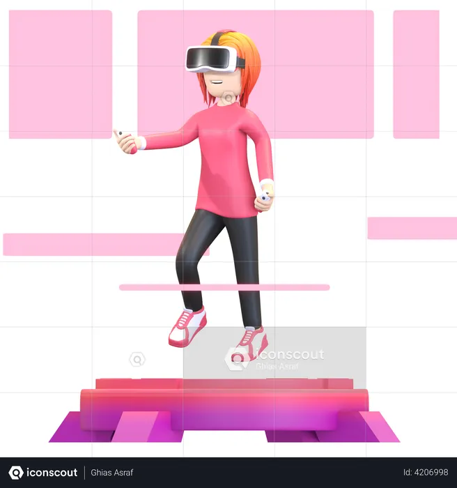 Girl using VR technology  3D Illustration