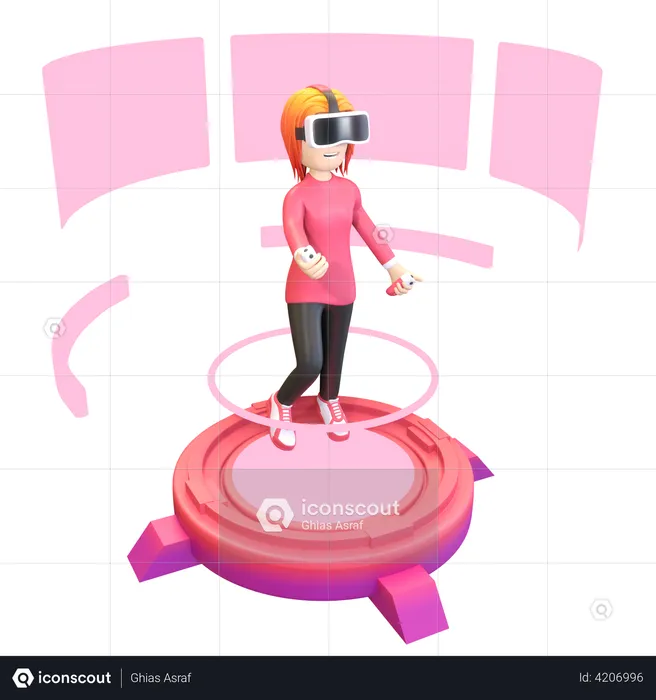 Girl using VR tools  3D Illustration