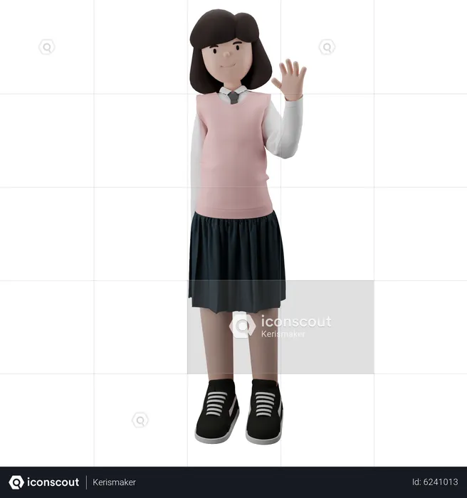 Girl waiving hand  3D Illustration