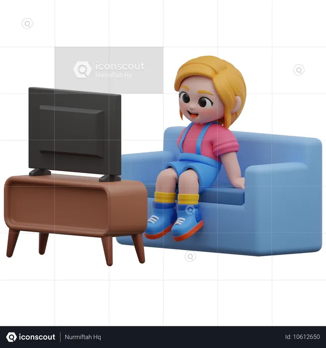 Girl Watching Tv On The Sofa  3D Illustration