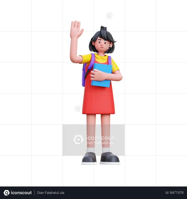 Girl Waving Hand  3D Illustration