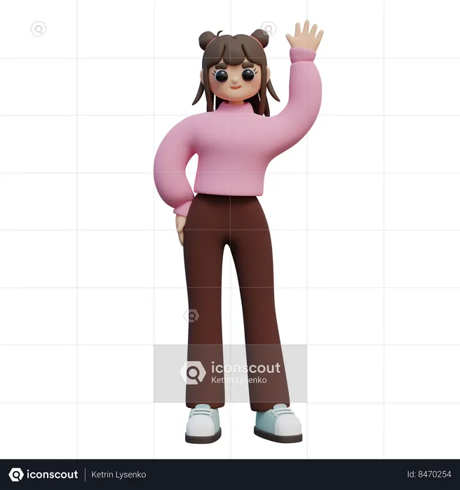 Girl Waving Hand  3D Illustration