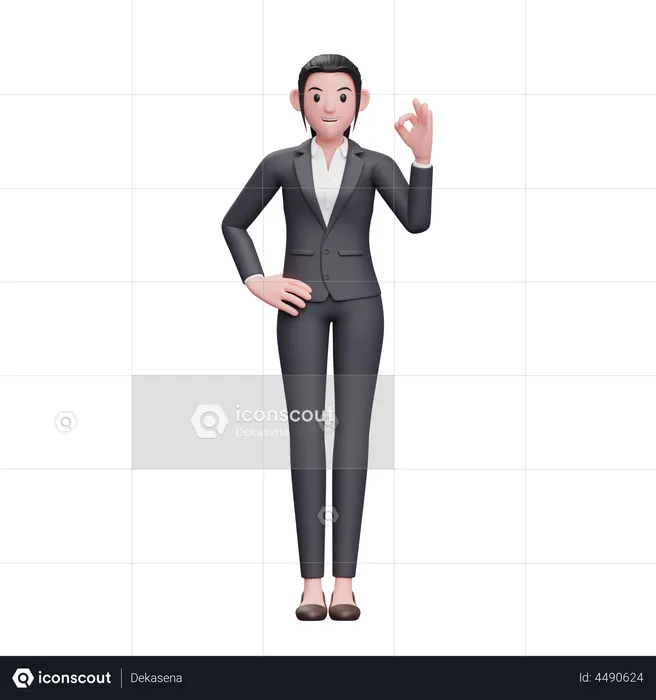 Business woman showing ok gesture  3D Illustration