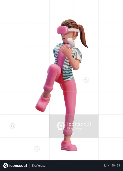 Girl wearing Virtual Reality headset  3D Illustration