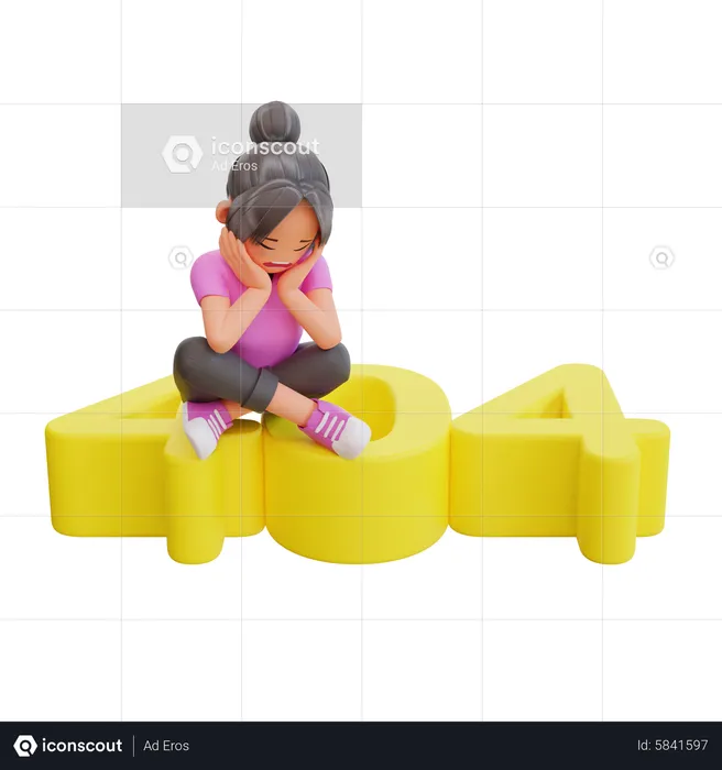 Girl with 404 error page  3D Illustration