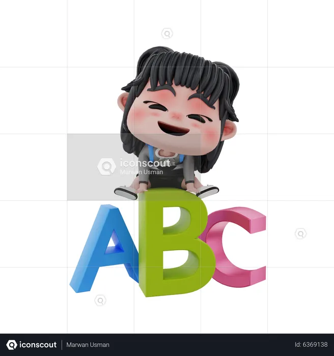 Girl with alphabets  3D Illustration