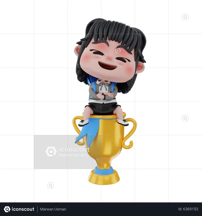 Girl with award  3D Illustration