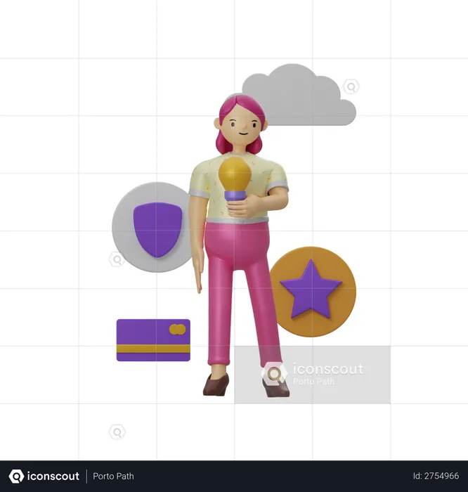 Girl with business idea  3D Illustration