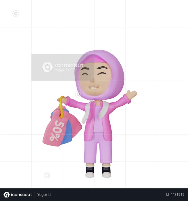 Girl with discount tag  3D Illustration