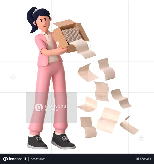Girl with Empty Trash  3D Illustration