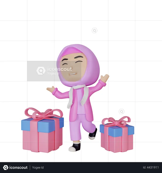 Girl with gifts  3D Illustration