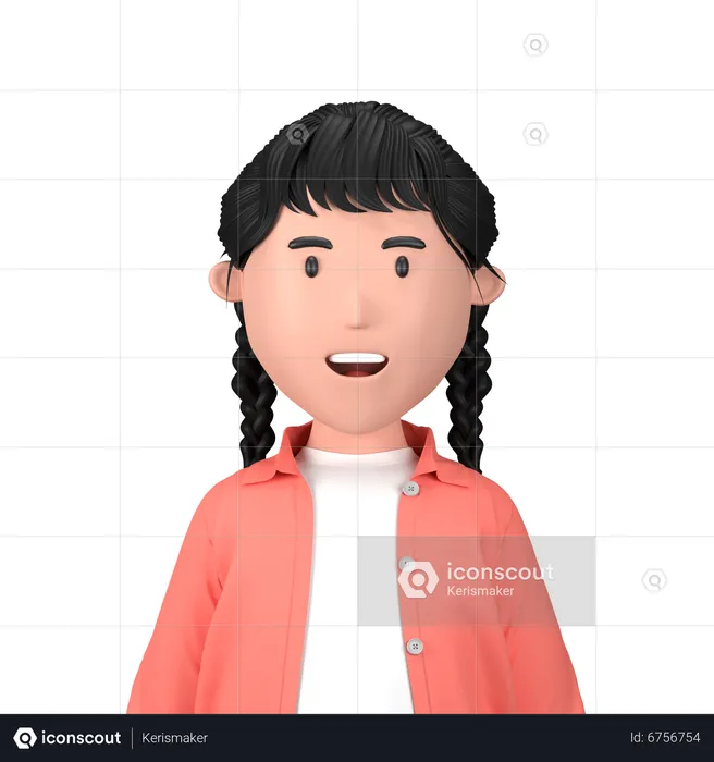 Girl with hair braid  3D Icon