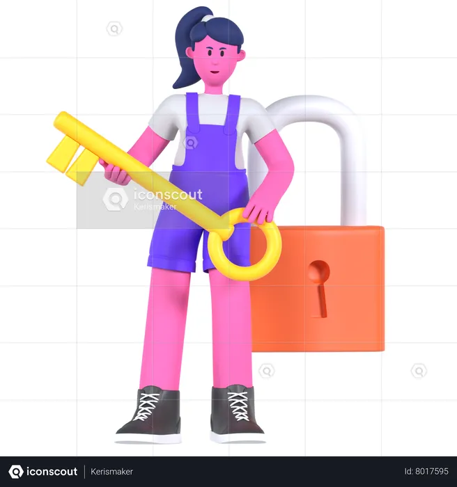 Girl With Key  3D Illustration