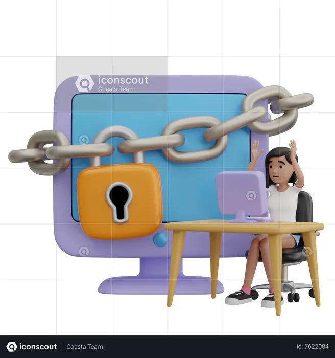 Girl with locked computer  3D Illustration