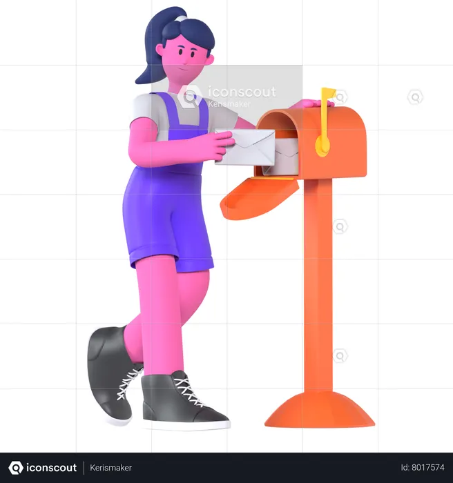 Girl With Mail  3D Illustration