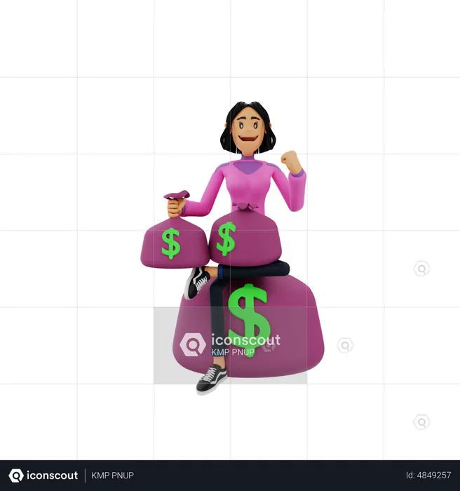 Girl with money bags  3D Illustration