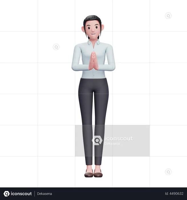 Girl With Namaste Gesture  3D Illustration