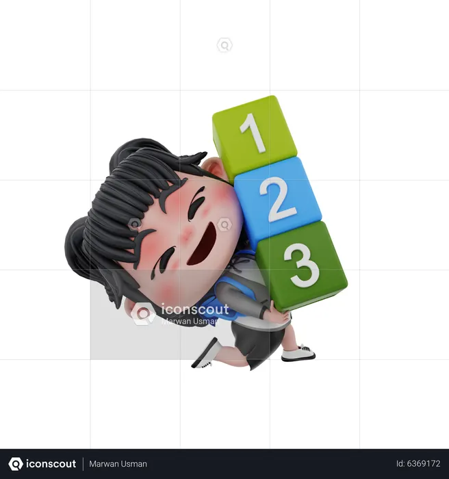 Girl with numbers  3D Illustration