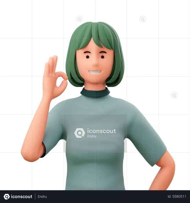 Girl With Okay Finger Gesture  3D Illustration