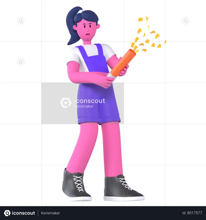 Girl With Party Popper  3D Icon