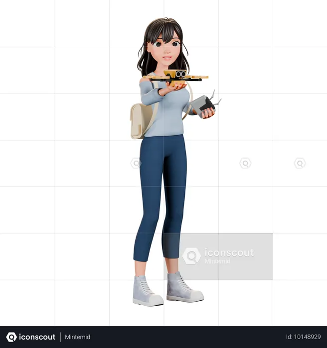 Girl With Remote Control  3D Illustration