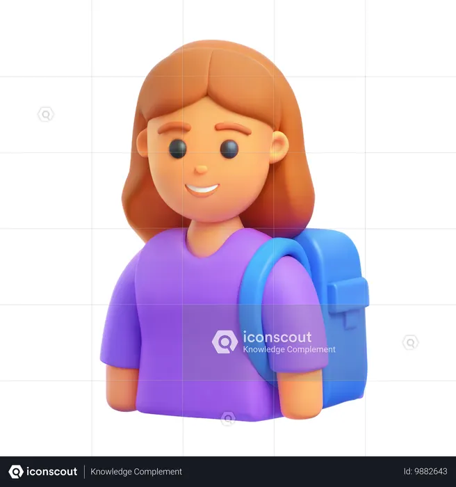 Girl with School Backpack  3D Icon