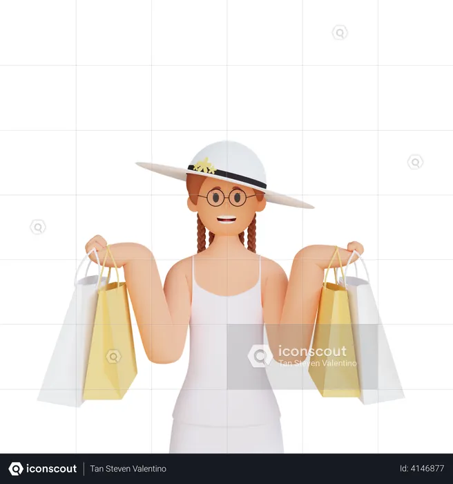 Girl with shopping bag  3D Illustration
