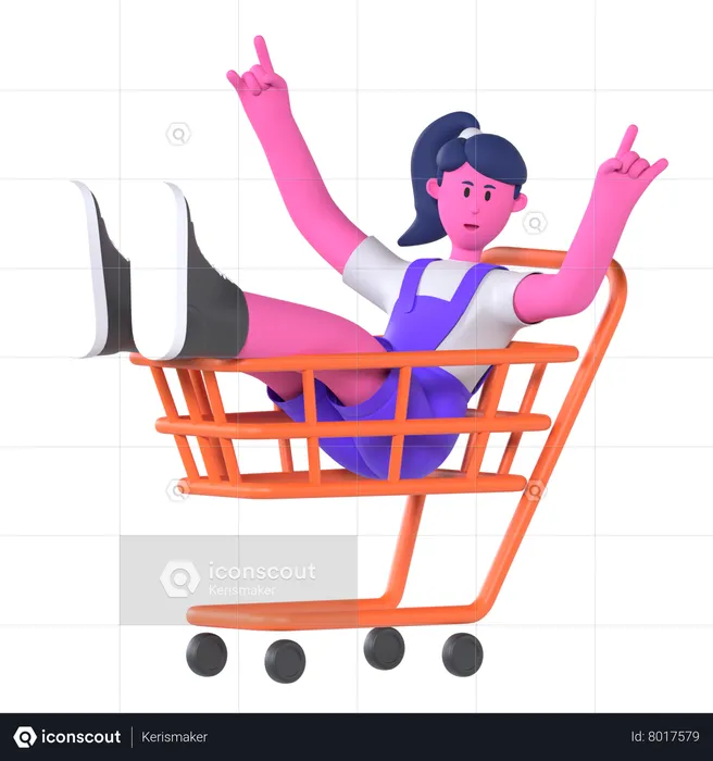 Girl With Shopping Cart  3D Illustration