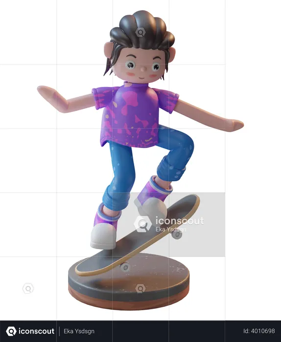 Girl With Skateboard  3D Illustration