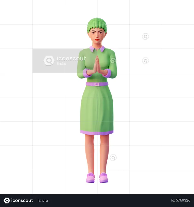 Girl with welcome hand pose  3D Illustration