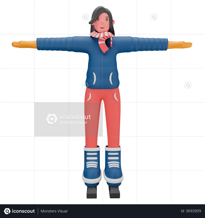 Girl With Winter Costume  3D Illustration