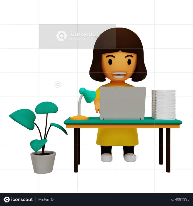Girl working at office  3D Illustration