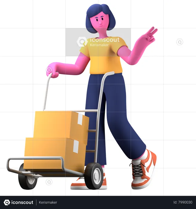 Girl working at warehouse  3D Illustration
