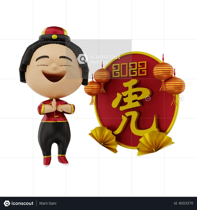 Girl worshiping on Chinese new year  3D Illustration