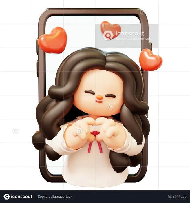 Girlfreind Long Distance And Heart Hand Gesture  3D Illustration