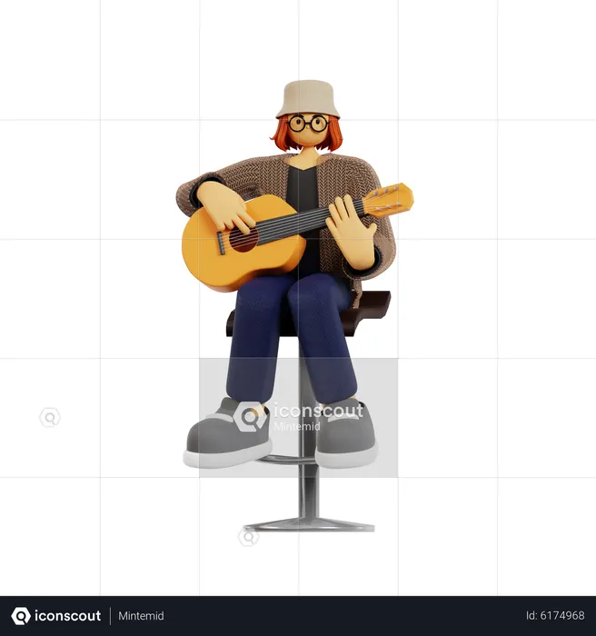 Gitarristin spielt Gitarre  3D Illustration