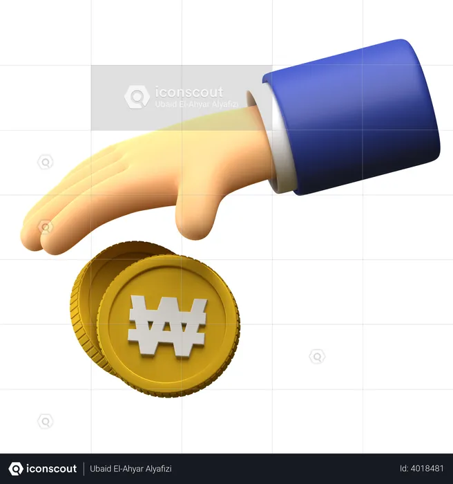 Giving Won coin  3D Illustration