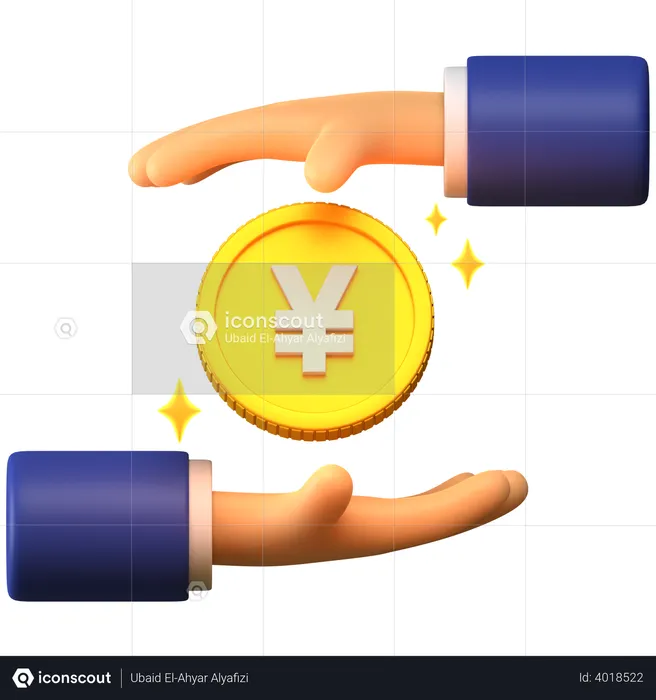 Giving Yuan coin  3D Illustration
