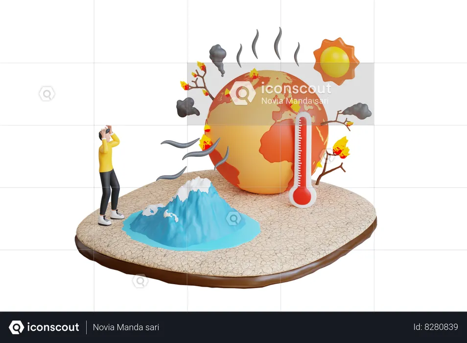 Glaciers Melting Due To Global Warming  3D Illustration