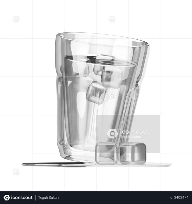 Glas Wasser mit Eiswürfeln  3D Icon