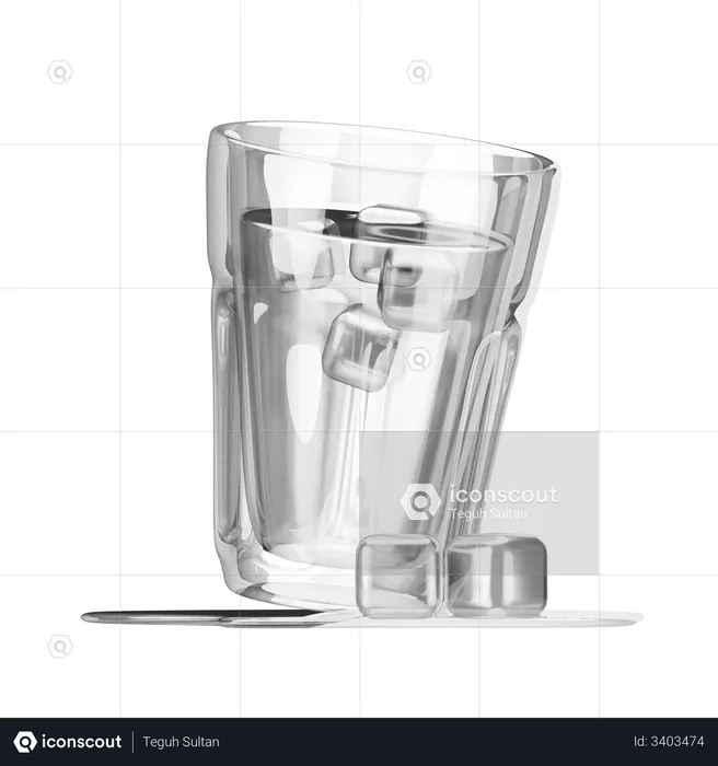 Glass of water with ice cubes  3D Illustration
