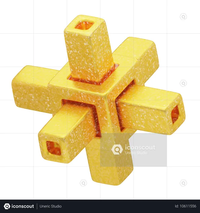 Glitter Abstract Golden Interlocked Cross  3D Icon