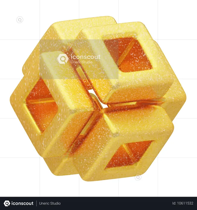 Glitter Abstract Golden Interlocking Hexagons  3D Icon