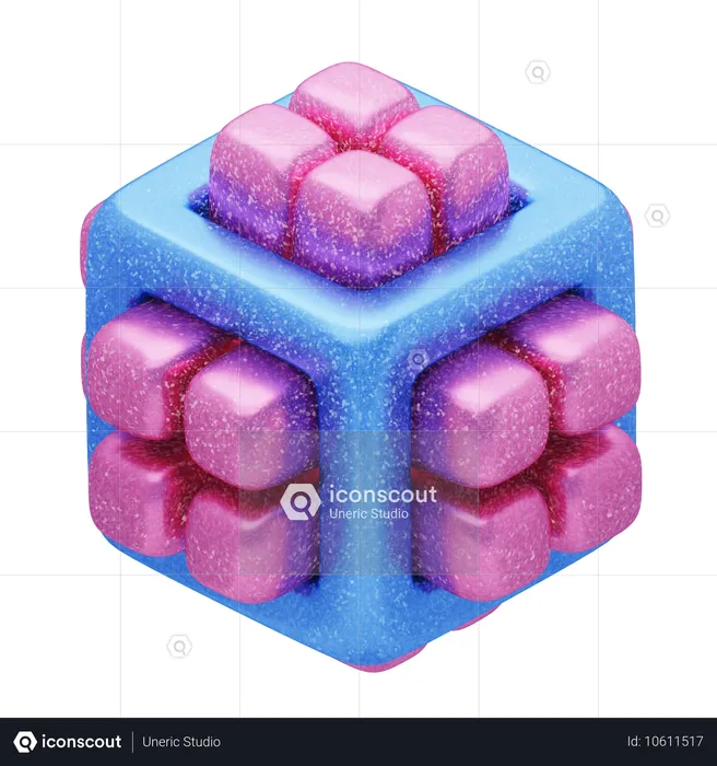 Glitter Abstract Pink And Blue Cuboid Matrix  3D Icon