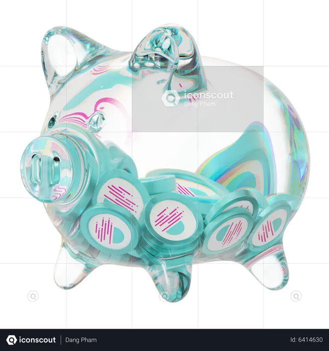 Glmr Clear Glass Piggy Bank With Decreasing Piles Of Crypto Coins  3D Icon