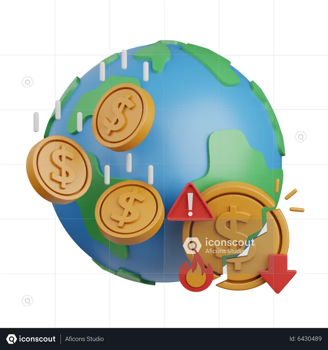 Global Economy Down  3D Icon