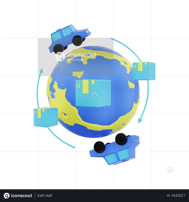 Global Shipping By Car  3D Illustration