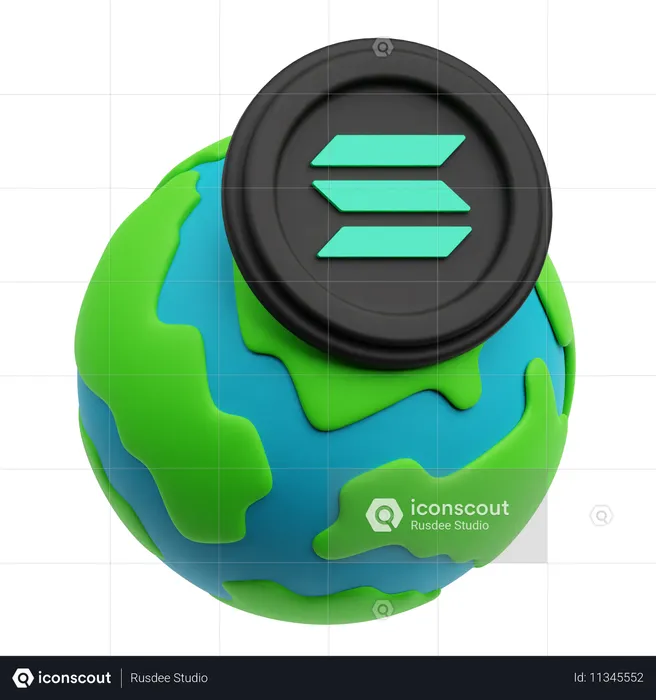 Global Solana Crypto Coin  3D Icon