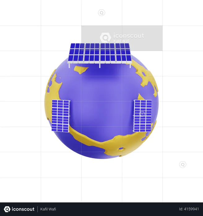 Global Solar Panel Energy  3D Illustration